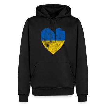 VINTAGE HEART FLAG BLUE YELLOW UKRAINE - Men’s Premium Organic Hoodie - black - Front - Nico (187cm)