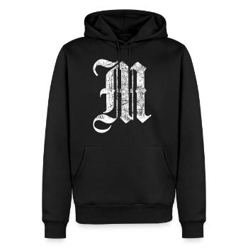 Tshirt alphabet initial M - Sweat à capuche Premium bio Homme - noir - Devant - Nico (187cm)