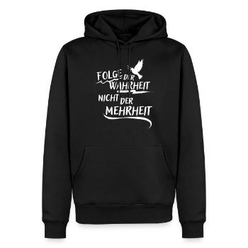 Folge der Wahrheit nicht der Mehrheit | Frieden - Männer Premium Bio Hoodie - Schwarz - Vorne - Nico (187cm)