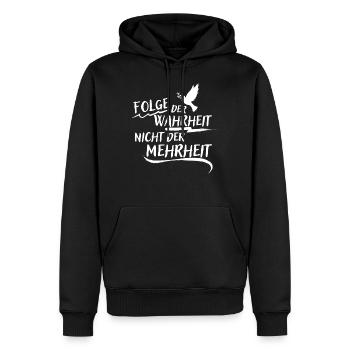 Folge der Wahrheit nicht der Mehrheit | Frieden - Männer Premium Bio Hoodie - Schwarz - Vorne - Nico (187cm)