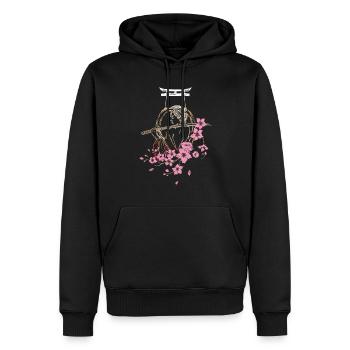 Japanischer Samurai mit Kirschblüten und Sakura - Männer Premium Bio Hoodie - Schwarz - Vorne - Nico (187cm)