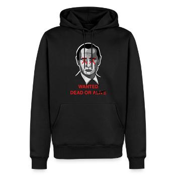 Poutine Wanted dead / Design avec lettrage - Sweat à capuche Premium bio Homme - noir - Devant - Nico (187cm)