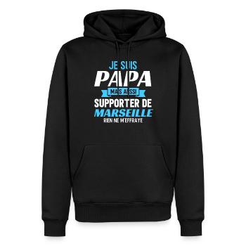 cadeau papa supporter marseille - Sweat à capuche Premium bio Homme - noir - Devant - Nico (187cm)