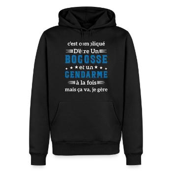 C'est compliqué d'être un bogosse et un gendarme - Sweat à capuche Premium bio Homme - noir - Devant - Nico (187cm)