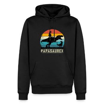 Papasaurex Retro Dinosaurier Vater Geschenk - Männer Premium Bio Hoodie - Schwarz - Vorne - Nico (187cm)