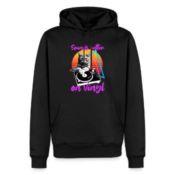 Katze spielt Musik auf einer Vinyl Schallplatte - Männer Premium Bio Hoodie - Schwarz - Vorne - Nico (187cm)