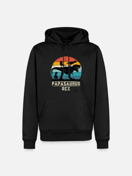 Papasaurus rex Papa T-Rex 3 Kinder - Männer Premium Bio Hoodie - Schwarz