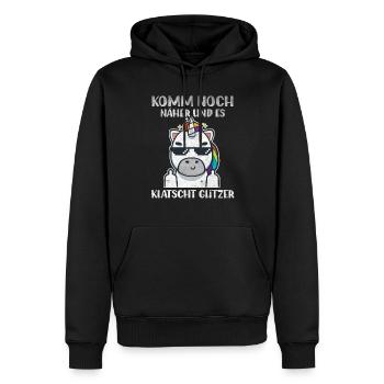 Komm Noch Näher & Es Klatscht Glitzer Mittelfinger - Männer Premium Bio Hoodie - Schwarz - Vorne - Nico (187cm)