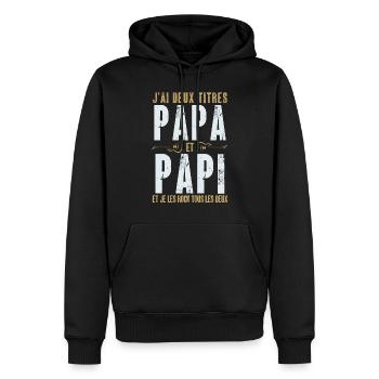 Cadeau papa papi rock - Sweat à capuche Premium bio Homme - noir - Devant - Nico (187cm)