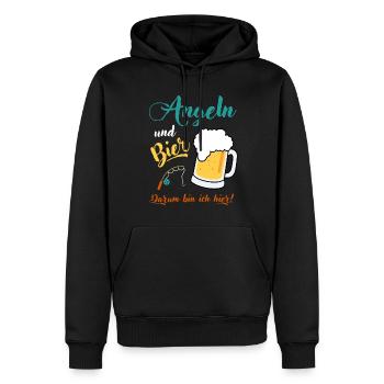 Angeln und Bier darum bin ich hier Angler Geschenk - Männer Premium Bio Hoodie - Schwarz - Vorne - Nico (187cm)