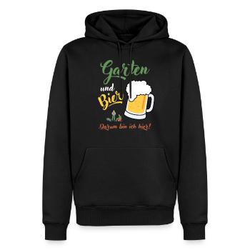 Garten und Bier darum bin ich hier Hobbygärtner - Männer Premium Bio Hoodie - Schwarz - Vorne - Nico (187cm)