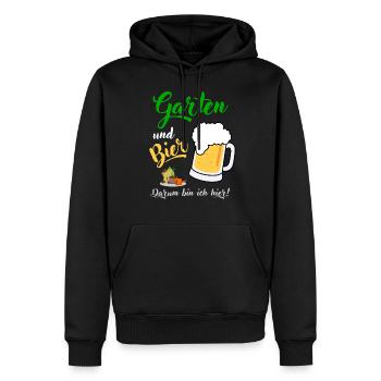 Garten und Bier darum bin ich hier Gärtner Spruch - Männer Premium Bio Hoodie - Schwarz - Vorne - Nico (187cm)