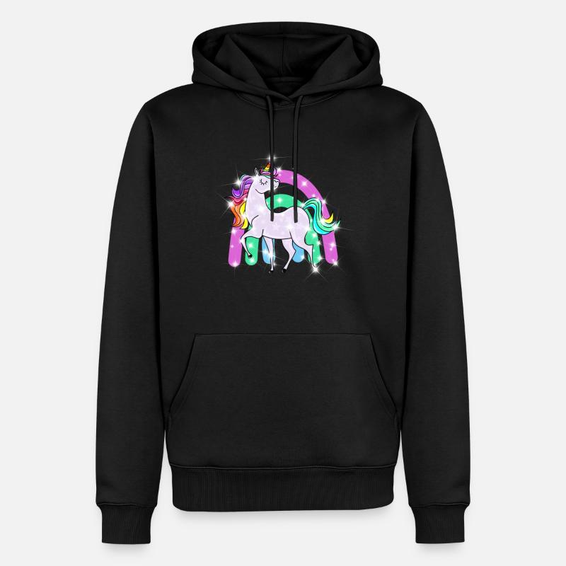 funkelndes Einhorn mit Regenbogen - Männer Premium Bio Hoodie - Schwarz