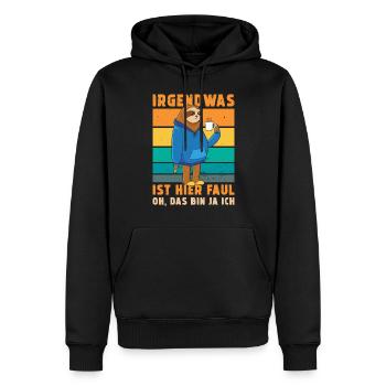 Faultier Irgendwas ist hier Faul - Männer Premium Bio Hoodie - Schwarz - Vorne - Nico (187cm)