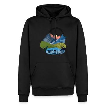 traveling alone, solo travel - Men’s Premium Organic Hoodie - black - Front - Nico (187cm)