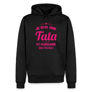 Je Suis Une Tata et Marraine Qui Déchire - Sweat à capuche Premium bio Homme - noir - Devant - Nico (187cm)
