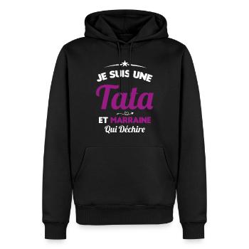 Je Suis Une Tata et Marraine Qui Déchire - Sweat à capuche Premium bio Homme - noir - Devant - Nico (187cm)