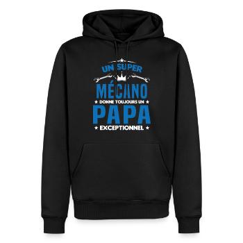 Mécano papa cadeau drôle fête des pères garagiste - Sweat à capuche Premium bio Homme - noir - Devant - Nico (187cm)
