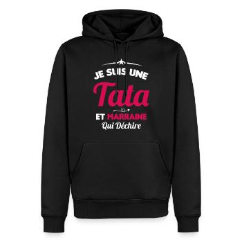 Je Suis Une Tata et Marraine Qui Déchire - Sweat à capuche Premium bio Homme - noir - Devant - Nico (187cm)