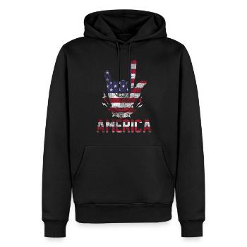 Vintage love rock hand USA flag America Horns band - Men’s Premium Organic Hoodie - black - Front - Nico (187cm)