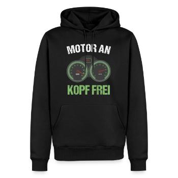Motor an - Kopf frei - Motorrad Biker Geschenk - Männer Premium Bio Hoodie - Schwarz - Vorne - Nico (187cm)