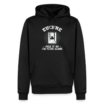 Euchre Pick it up Je vais seul jeu de cartes - Sweat à capuche Premium bio Homme - noir - Devant - Nico (187cm)