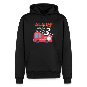 Alarm! Ich bin 3 Feuerwehr Design - Männer Premium Bio Hoodie - Schwarz - Vorne - Nico (187cm)