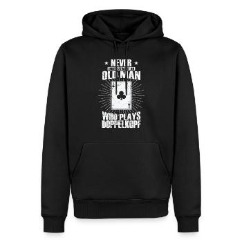 Ne sous-estimez jamais un vieil homme par Doppelkopf - Sweat à capuche Premium bio Homme - noir - Devant - Nico (187cm)