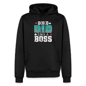 Doko Papa comme un boss Jeu de cartes Hobby - Sweat à capuche Premium bio Homme - noir - Devant - Nico (187cm)