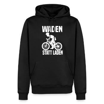 Waden Statt Laden Lustiger Fahrrad Spruch - Männer Premium Bio Hoodie - Schwarz - Vorne - Nico (187cm)