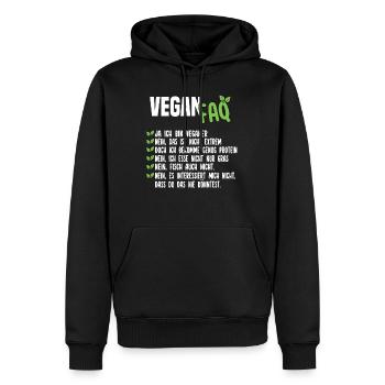 Vegan FAQ - Lustiger Veganer Spruch - Männer Premium Bio Hoodie - Schwarz - Vorne - Nico (187cm)