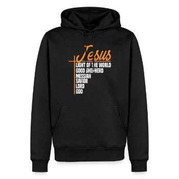 Jésus Lumière du Monde - Jésus-Christ - Sweat à capuche Premium bio Homme - noir - Devant - Nico (187cm)