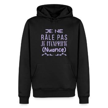 Je ne râle pas je m'exprime (nuance) - Sweat à capuche Premium bio Homme - noir - Devant - Nico (187cm)