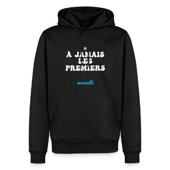 À JAMAIS LES PREMIERS (bleu) - Sweat à capuche Premium bio Homme - noir - Devant - Nico (187cm)
