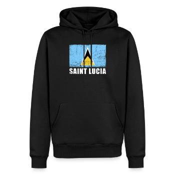 Sankt Lucia Flagge Grunge Sankt Lucia Fahne - Männer Premium Bio Hoodie - Schwarz - Vorne - Nico (187cm)