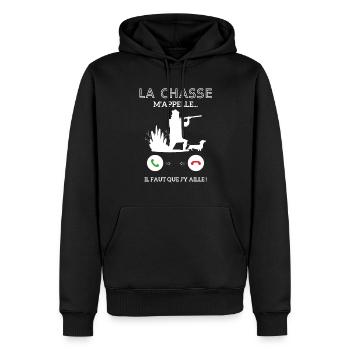 La Chasse m'appelle faut que j'y aille ! - Sweat à capuche Premium bio Homme - noir - Devant - Nico (187cm)