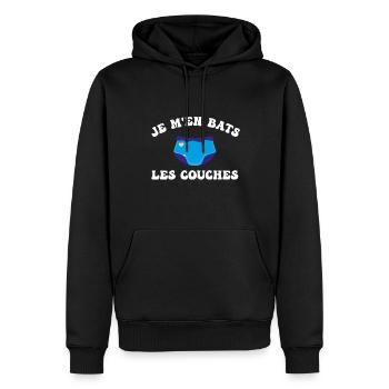 Je m'en bats les couches - Sweat à capuche Premium bio Homme - noir - Devant - Nico (187cm)
