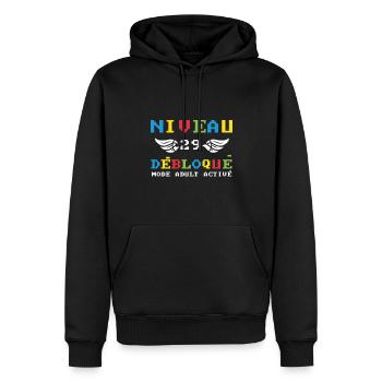 Niveau 29 Débloqué mode adult activé - Sweat à capuche Premium bio Homme - noir - Devant - Nico (187cm)
