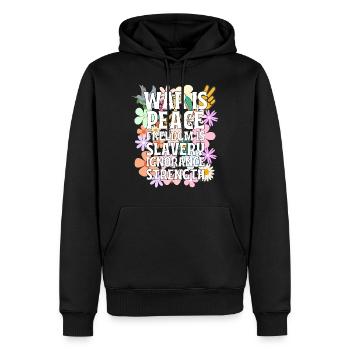 Krieg ist Frieden Freiheit ist Sklaverei Unwissenheit ist - Männer Premium Bio Hoodie - Schwarz - Vorne - Nico (187cm)