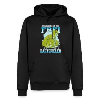 Eilige Dartspieler die zum Spiel wollen - Männer Premium Bio Hoodie - Schwarz - Vorne - Nico (187cm)