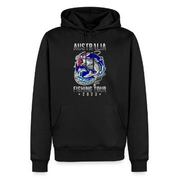 Circuit de pêche Australie 2023 - Sweat à capuche Premium bio Homme - noir - Devant - Nico (187cm)