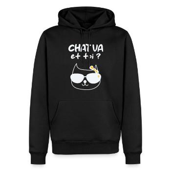 Humour Chat Va et toi ? - Sweat à capuche Premium bio Homme - noir - Devant - Nico (187cm)