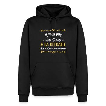 Je peux pas je suis a la retrait bien cordialement - Sweat à capuche Premium bio Homme - noir - Devant - Nico (187cm)
