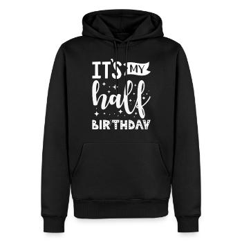Demi-an anniversaire 1/2 ans - Sweat à capuche Premium bio Homme - noir - Devant - Nico (187cm)