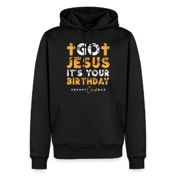 Allez Jésus c’est votre anniversaire - Sweat à capuche Premium bio Homme - noir - Devant - Nico (187cm)