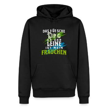 Frauchen geht Gassi mit Hund - Männer Premium Bio Hoodie - Schwarz - Vorne - Nico (187cm)