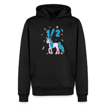 Demi-année 6 mois anniversaire licorne - Sweat à capuche Premium bio Homme - noir - Devant - Nico (187cm)