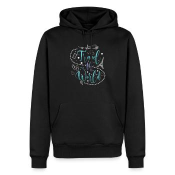 Voyage d’aventure Présent Amoureux de voyage - Sweat à capuche Premium bio Homme - noir - Devant - Nico (187cm)