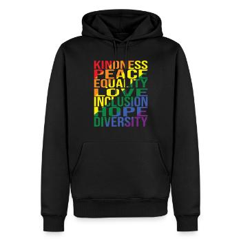 Gentillesse Paix Égalité Amour Inclusion Espoir Plongeurs - Sweat à capuche Premium bio Homme - noir - Devant - Nico (187cm)