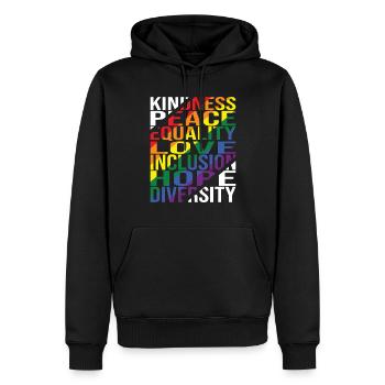 Gentillesse Paix Égalité Amour Inclusion Espoir Plongeurs - Sweat à capuche Premium bio Homme - noir - Devant - Nico (187cm)